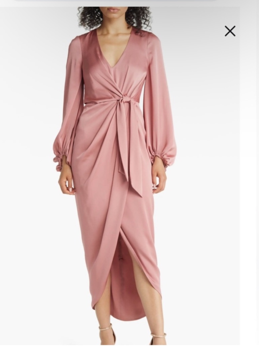 Shona Joy Dusty Rose Long Sleeve Wrap Midi Dress
